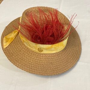 Womens  Feather Embellished Hat - One Size- Adjustable New With Tags!
